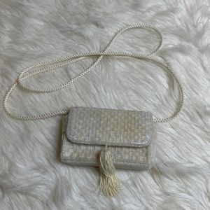 Vintage Small White Beaded Evening Crossbody bag